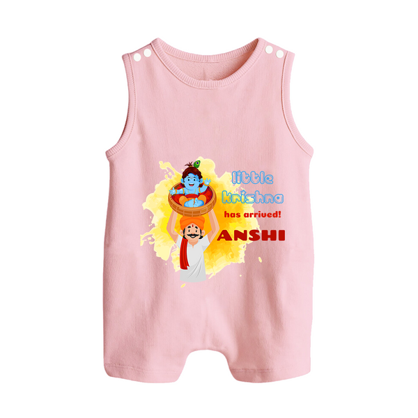Little Krishna Has Arrived Romper Suit | Personalized Baby Romper Suit for Krishna Devotees - BABY PINK - 0 - 5 Months Old (Chest 18")