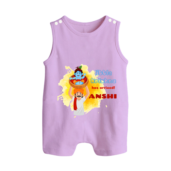 Little Krishna Has Arrived Romper Suit | Personalized Baby Romper Suit for Krishna Devotees - LILAC - 0 - 5 Months Old (Chest 18")