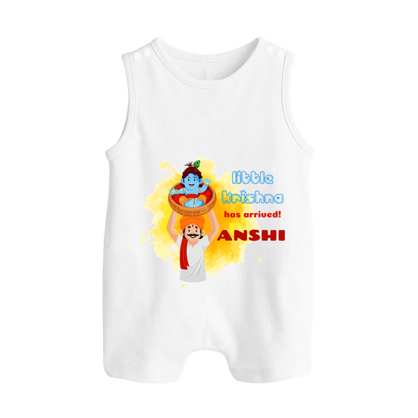 Little Krishna Has Arrived Romper Suit | Personalized Baby Romper Suit for Krishna Devotees - WHITE - 0 - 5 Months Old (Chest 18")