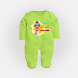 Little Krishna Has Arrived Sleep Suit | Personalized Baby Sleep Suit for Krishna Devotees - LIME GREEN - New Born (Chest 7.5")