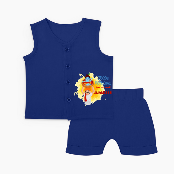 Little Krishna Has Arrived Jabla Set | Personalized Baby Jabla Set for Krishna Devotees - NAVY BLUE - 0 - 3 Months Old (Chest 9.8")