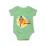 Little Krishna Has Arrived Romper | Personalized Baby Romper for Krishna Devotees - GREEN - New Born (Chest 14")