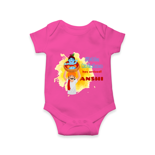 Little Krishna Has Arrived Romper | Personalized Baby Romper for Krishna Devotees - HOT PINK - New Born (Chest 14")