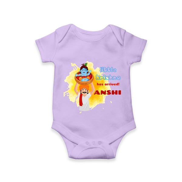 Little Krishna Has Arrived Romper | Personalized Baby Romper for Krishna Devotees - LILAC - New Born (Chest 14")