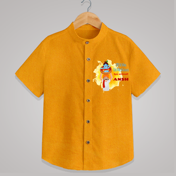 Little Krishna Has Arrived Shirt | Personalized Baby Shirt for Krishna Devotees - CHROME YELLOW - 0 - 6 Months Old (Chest 23")