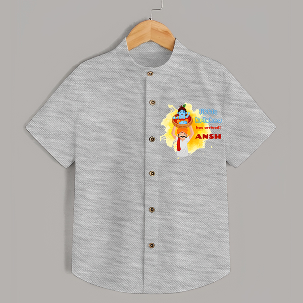 Little Krishna Has Arrived Shirt | Personalized Baby Shirt for Krishna Devotees - GREY - 0 - 6 Months Old (Chest 23")
