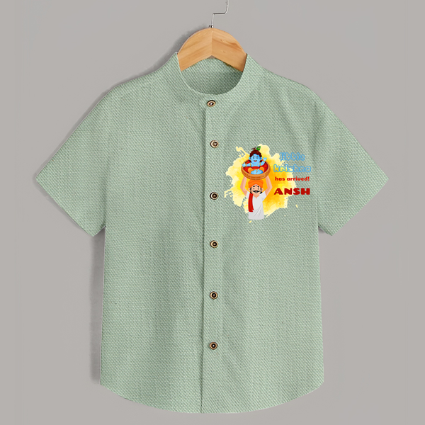 Little Krishna Has Arrived Shirt | Personalized Baby Shirt for Krishna Devotees - MINT GREEN - 0 - 6 Months Old (Chest 23")
