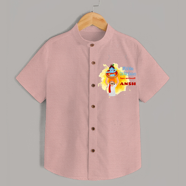 Little Krishna Has Arrived Shirt | Personalized Baby Shirt for Krishna Devotees - PEACH - 0 - 6 Months Old (Chest 23")