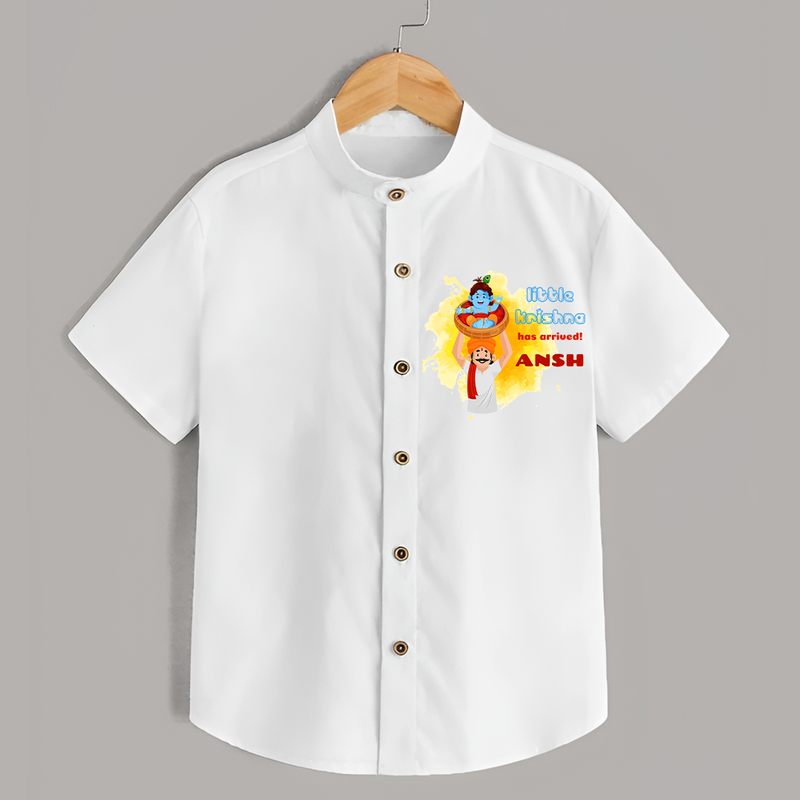 Little Krishna Has Arrived Shirt | Personalized Baby Shirt for Krishna Devotees - WHITE - 0 - 6 Months Old (Chest 23")