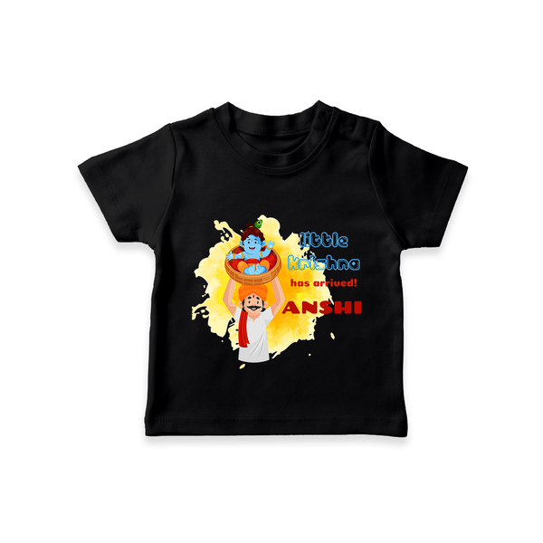 Little Krishna Has Arrived T-Shirt | Personalized Baby T-Shirt for Krishna Devotees - BLACK - 0-5 Months Old (Chest 17")