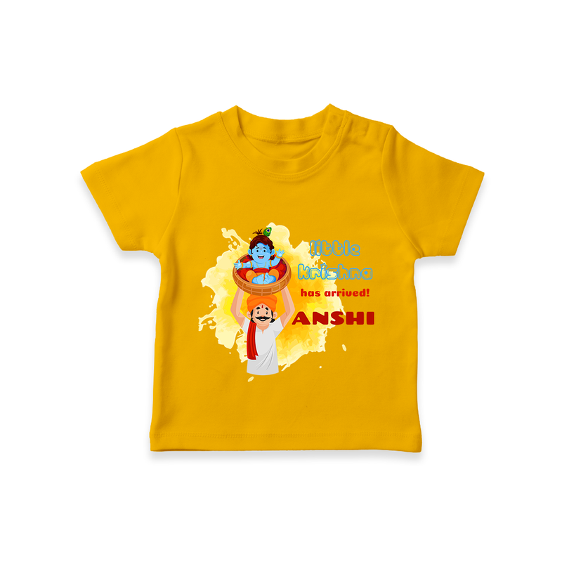 Little Krishna Has Arrived T-Shirt | Personalized Baby T-Shirt for Krishna Devotees - CHROME YELLOW - 0-5 Months Old (Chest 17")