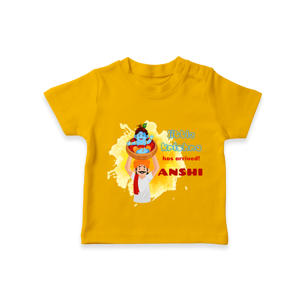 Little Krishna Has Arrived T-Shirt | Personalized Baby T-Shirt for Krishna Devotees - CHROME YELLOW - 0-5 Months Old (Chest 17")