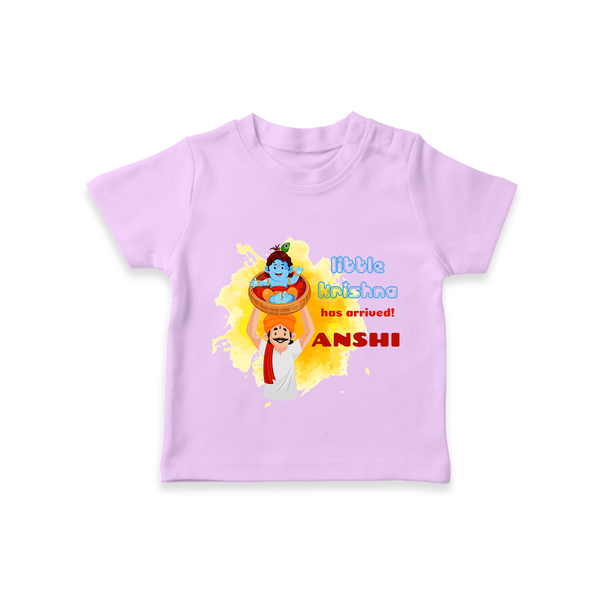 Little Krishna Has Arrived T-Shirt | Personalized Baby T-Shirt for Krishna Devotees - LILAC - 0-5 Months Old (Chest 17")