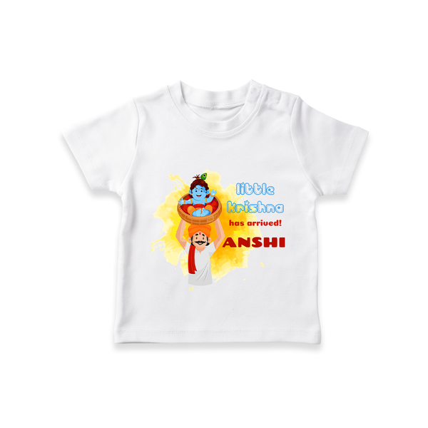 Little Krishna Has Arrived T-Shirt | Personalized Baby T-Shirt for Krishna Devotees - WHITE - 0-5 Months Old (Chest 17")