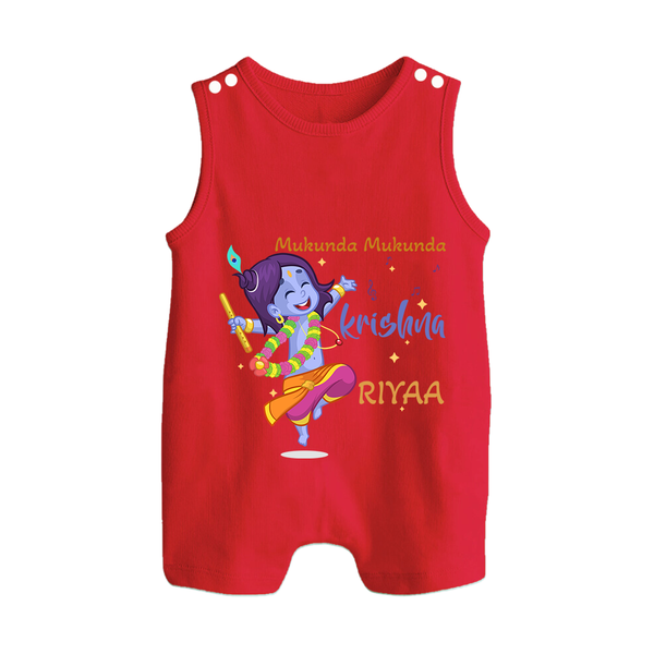 Mukunda Mukunda Krishna Romper Suit | Custom Baby Romper Suit for Krishna Enthusiasts - RED - 0 - 5 Months Old (Chest 18")