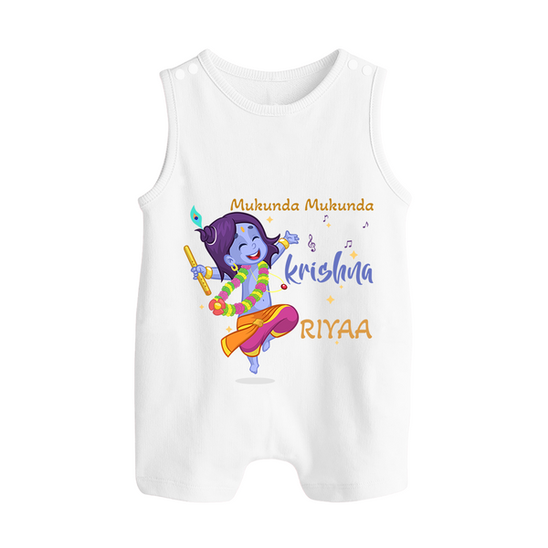 Mukunda Mukunda Krishna Romper Suit | Custom Baby Romper Suit for Krishna Enthusiasts - WHITE - 0 - 5 Months Old (Chest 18")