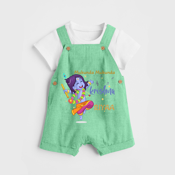 Mukunda Mukunda Krishna Dungaree Set | Custom Baby Dungaree Set for Krishna Enthusiasts - GREEN - 0 - 5 Months Old (Chest 18")