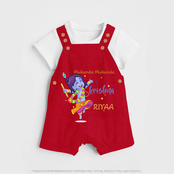 Mukunda Mukunda Krishna Dungaree Set | Custom Baby Dungaree Set for Krishna Enthusiasts - RED - 0 - 5 Months Old (Chest 18")