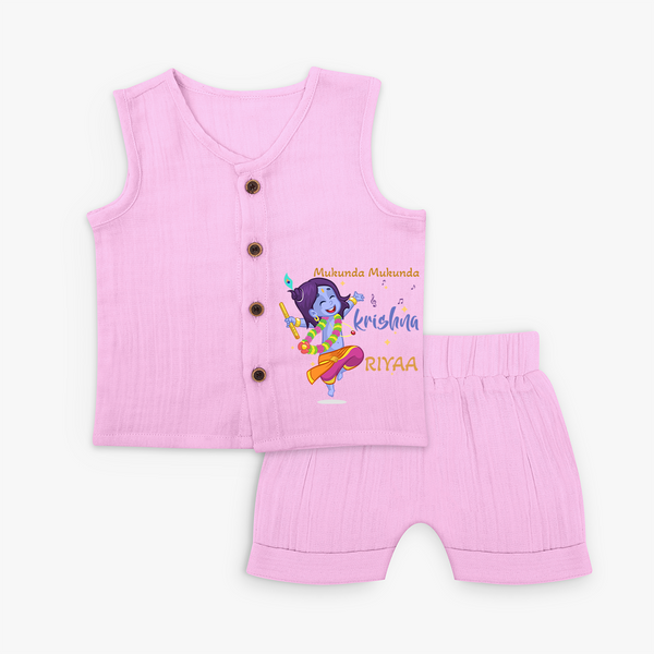 Mukunda Mukunda Krishna Jabla Set | Custom Baby Jabla Set for Krishna Enthusiasts - BABY PINK - 0 - 3 Months Old (Chest 9.8")