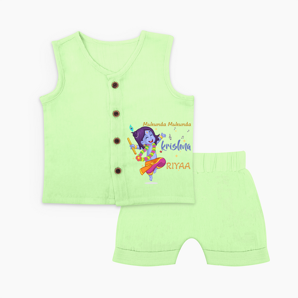 Mukunda Mukunda Krishna Jabla Set | Custom Baby Jabla Set for Krishna Enthusiasts - PASTEL GREEN - 0 - 3 Months Old (Chest 9.8")