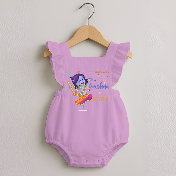 Mukunda Mukunda Krishna Romper Frock | Custom Baby Romper Frock for Krishna Enthusiasts - BABY PINK - 0 - 3 Months Old (Chest 19")