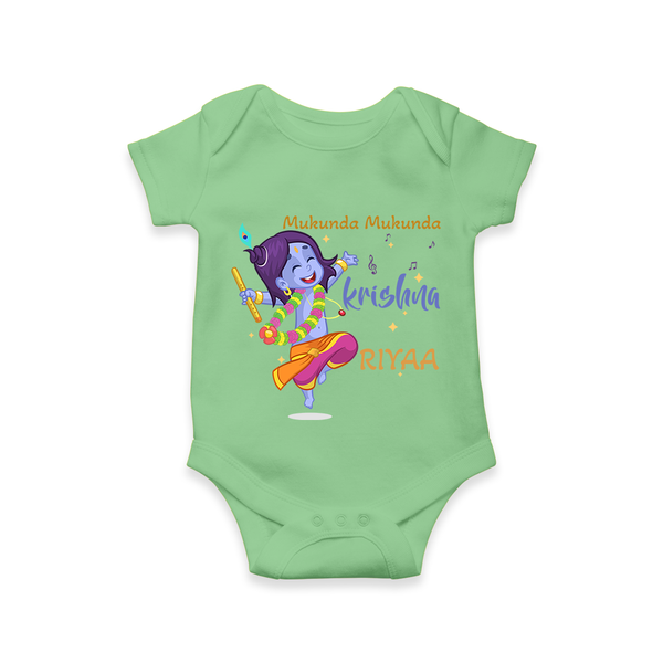 Mukunda Mukunda Krishna Romper | Custom Baby Romper for Krishna Enthusiasts - GREEN - New Born (Chest 14")