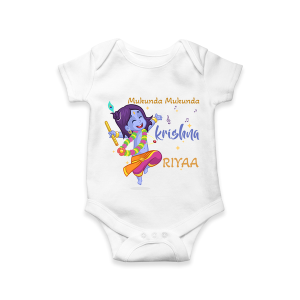 Mukunda Mukunda Krishna Romper | Custom Baby Romper for Krishna Enthusiasts - WHITE - New Born (Chest 14")