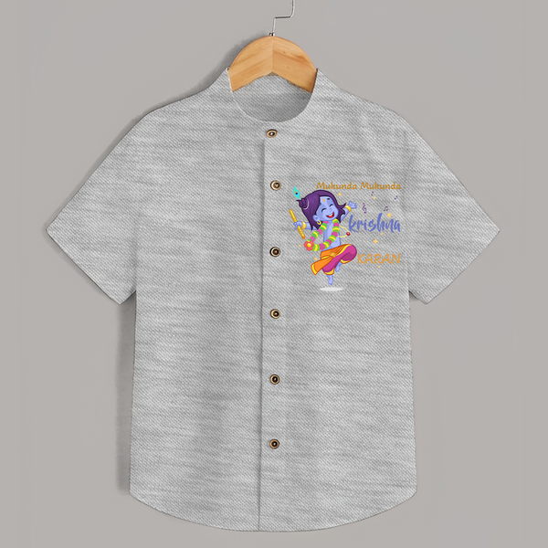 Mukunda Mukunda Krishna Shirt | Custom Baby Shirt for Krishna Enthusiasts - GREY - 0 - 6 Months Old (Chest 23")