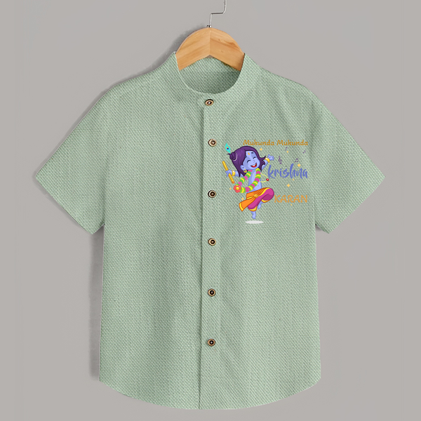 Mukunda Mukunda Krishna Shirt | Custom Baby Shirt for Krishna Enthusiasts - MINT GREEN - 0 - 6 Months Old (Chest 23")