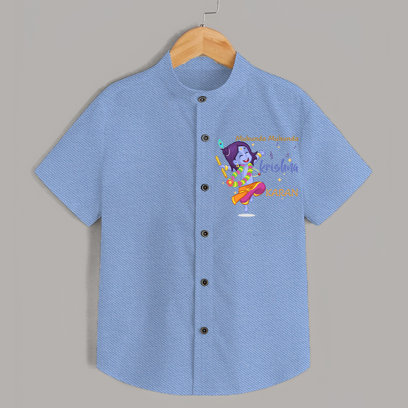 Mukunda Mukunda Krishna Shirt | Custom Baby Shirt for Krishna Enthusiasts - SKY BLUE - 0 - 6 Months Old (Chest 23")