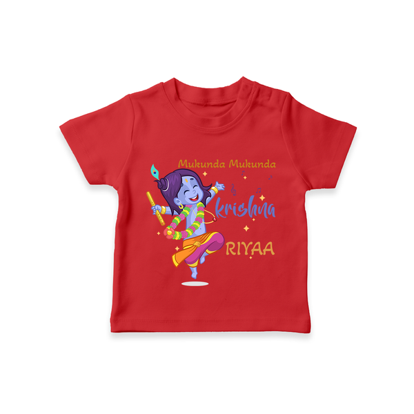 Mukunda Mukunda Krishna T-Shirt | Custom Baby T-Shirt for Krishna Enthusiasts - RED - 0-5 Months Old (Chest 17")