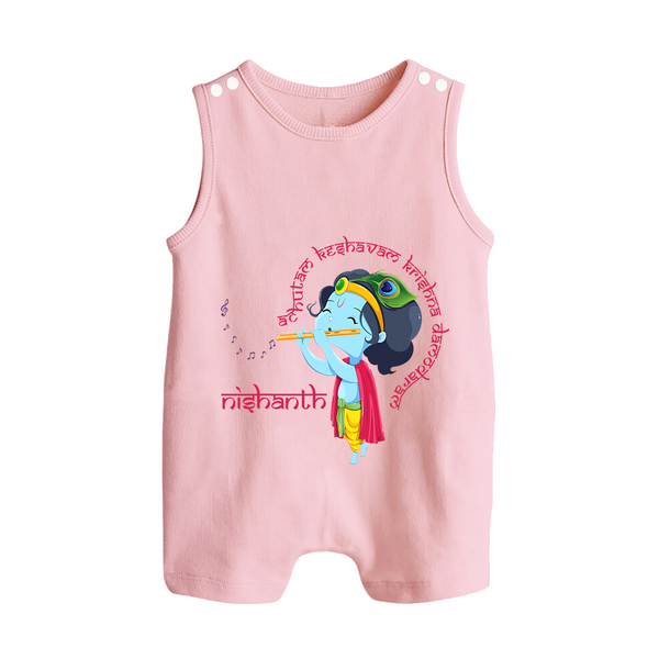 Achyutam Keshavam Krishna Damodaram Romper Suit | Personalized Baby Romper Suit for Krishna Fans - BABY PINK - 0 - 5 Months Old (Chest 18")