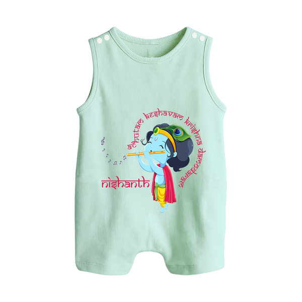 Achyutam Keshavam Krishna Damodaram Romper Suit | Personalized Baby Romper Suit for Krishna Fans - MINT GREEN - 0 - 5 Months Old (Chest 18")