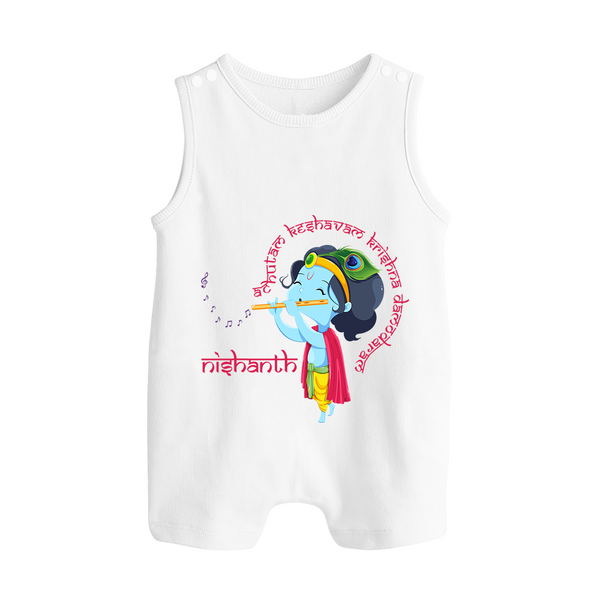 Achyutam Keshavam Krishna Damodaram Romper Suit | Personalized Baby Romper Suit for Krishna Fans - WHITE - 0 - 5 Months Old (Chest 18")