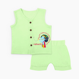 Achyutam Keshavam Krishna Damodaram Jabla Set | Personalized Baby Jabla Set for Krishna Fans - PASTEL GREEN - 0 - 3 Months Old (Chest 9.8")