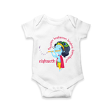 Achyutam Keshavam Krishna Damodaram Romper | Personalized Baby Romper for Krishna Fans - WHITE - New Born (Chest 14")