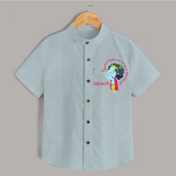 Achyutam Keshavam Krishna Damodaram Shirt | Personalized Baby Shirt for Krishna Fans - ARCTIC BLUE - 0 - 6 Months Old (Chest 23")