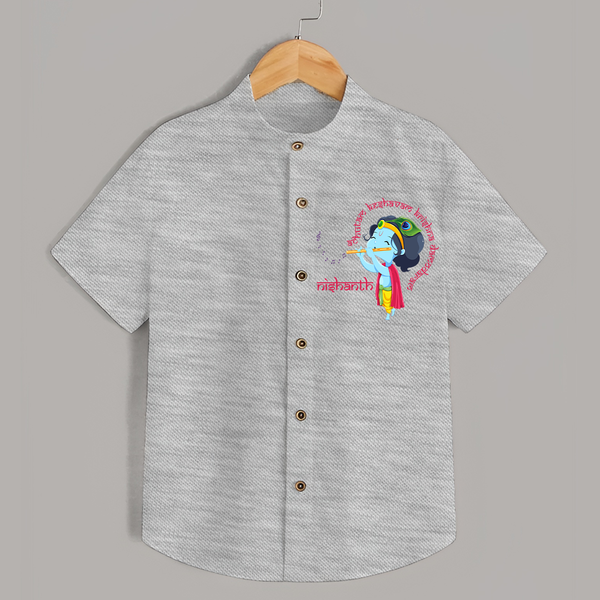 Achyutam Keshavam Krishna Damodaram Shirt | Personalized Baby Shirt for Krishna Fans - GREY - 0 - 6 Months Old (Chest 23")
