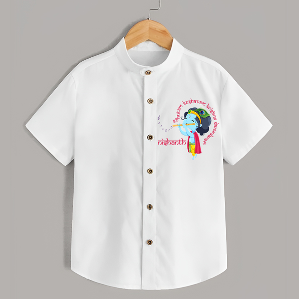 Achyutam Keshavam Krishna Damodaram Shirt | Personalized Baby Shirt for Krishna Fans - WHITE - 0 - 6 Months Old (Chest 23")