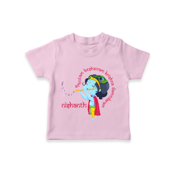 Achyutam Keshavam Krishna Damodaram T-Shirt | Personalized Baby T-Shirt for Krishna Fans - BABY PINK - 0-5 Months Old (Chest 17")