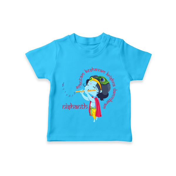 Achyutam Keshavam Krishna Damodaram T-Shirt | Personalized Baby T-Shirt for Krishna Fans - SKY BLUE - 0-5 Months Old (Chest 17")