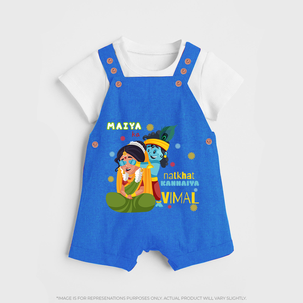 Mother's Mischievous Little Krishna Dungaree Set | Custom Baby Dungaree Set for Krishna's Little One - COBALT BLUE - 0 - 5 Months Old (Chest 18")