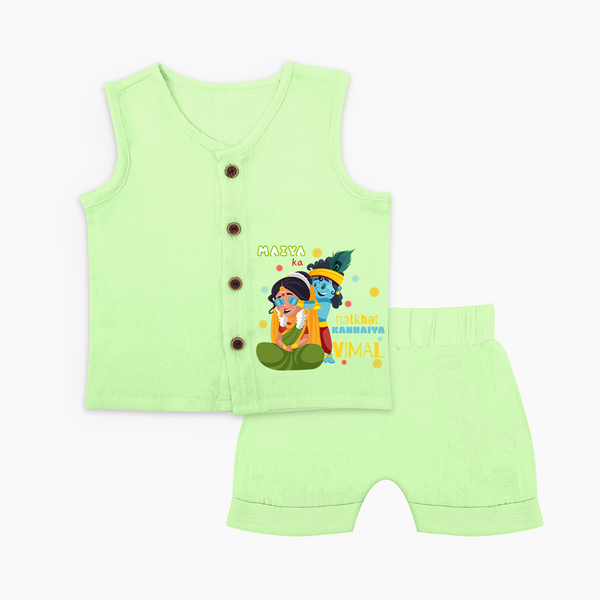 Mother's Mischievous Little Krishna Jabla Set | Custom Baby Jabla Set for Krishna's Little One - PASTEL GREEN - 0 - 3 Months Old (Chest 9.8")