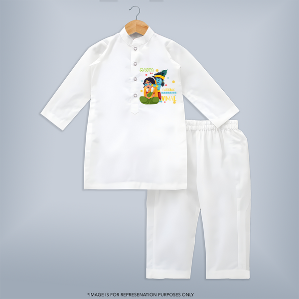 Mother's Mischievous Little Krishna Kurta Set | Custom Baby Kurta Set for Krishna's Little One - WHITE - 3 - 6 Months Old (Chest 24", Kurta Length 14'', Waist 19", Pant Length 14")