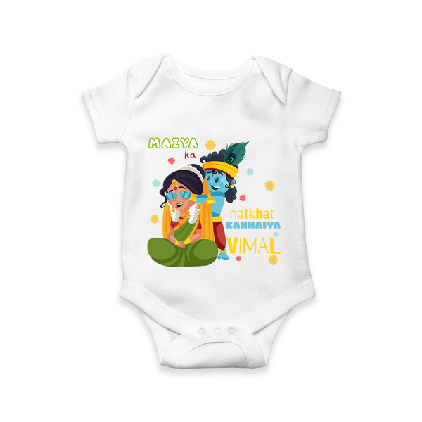 Mother's Mischievous Little Krishna Romper | Custom Baby Romper for Krishna's Little One - WHITE - New Born (Chest 14")