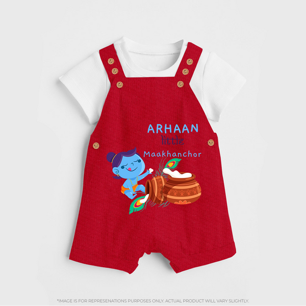 Little Butter Thief Dungaree Set | Personalized Baby Dungaree Set for Krishna Lovers - RED - 0 - 5 Months Old (Chest 18")
