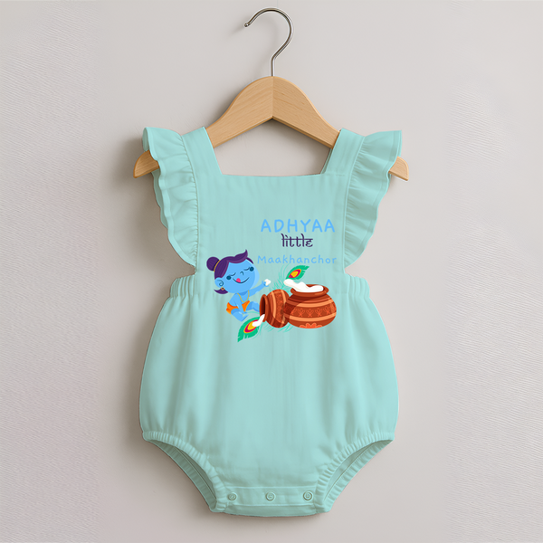 Little Butter Thief Romper Frock | Personalized Baby Romper Frock for Krishna Lovers - MINT GREEN - 0 - 3 Months Old (Chest 19")