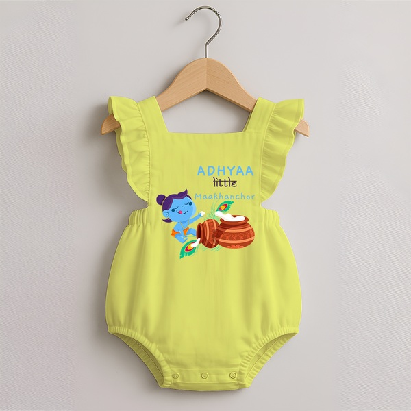 Little Butter Thief Romper Frock | Personalized Baby Romper Frock for Krishna Lovers - PASTEL YELLOW - 0 - 3 Months Old (Chest 19")