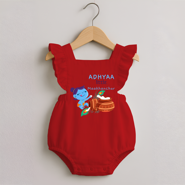 Little Butter Thief Romper Frock | Personalized Baby Romper Frock for Krishna Lovers - RED - 0 - 3 Months Old (Chest 19")