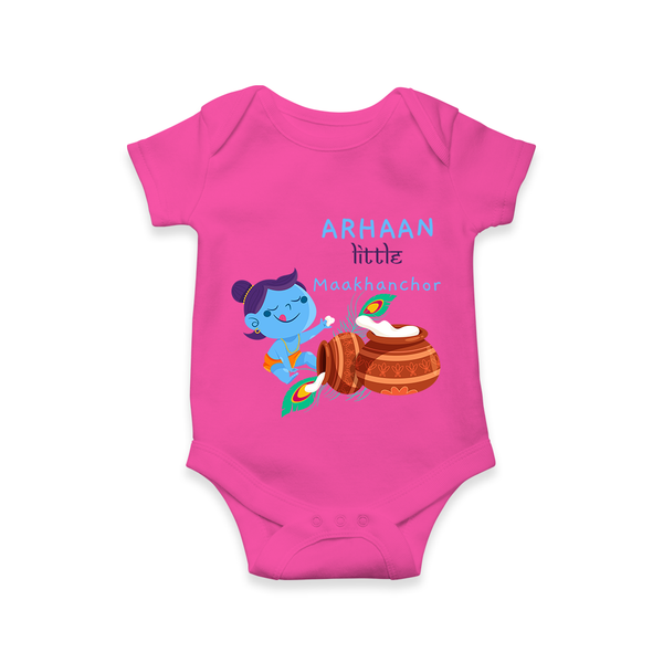 Little Butter Thief Romper | Personalized Baby Romper for Krishna Lovers - HOT PINK - New Born (Chest 14")
